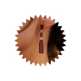 TseenYi Vintage Squear Dangle Earrings Red Drop Stud Earrings Red Drop Glaze Earrings Squear Red Dangle Earrings Jewellery for Women and Girls Gifts, Alloy Steel