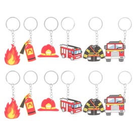 LOGOFUN 12pcs Fire-fighting Theme Key Chain Firefighter Keychain Pendant Fire Truck Key Ring Charm for Birthday Gift - Random Style