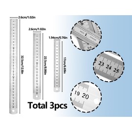 ZoeTekway Set of 3 Stainless Steel Rulers, Precision Double Scale, Edge Metric and Imperial Straight Edge Ruler Measuring Tool, for Engineering, Measuring, Drawing, 15 cm/20 cm/30 cm