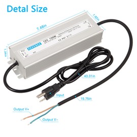 KEKEBEE LED Driver 12V150W Waterproof IP67 Power Transformer AC90-120V to DC 12V12.5A Low Voltage Switching Power Supply with 3-pin US Plug for Indoor and Outdoor LED Light Strips and 12V DC Devices