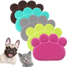 JOYJULY PVC Pet Dog Cat Puppy Kitten Dish Bowl Food Water Feeding Placemat, Non-Slip Cat Litter Mat Paw Shape, Grey Small