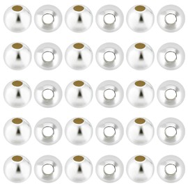 Beebeecraft 1 Box 40Pcs Round Spacer Beads Sterling Silver 4mm Round Smooth Loose Balls Beads for DIY Craft Bracelet Necklace Jewellery Making Supplies