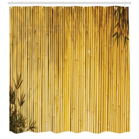 ABAKUHAUS Bamboo Shower Curtain, Bamboo Stems and Leaves Oriental Nature Wood Image Natural Wildlife Theme, Cloth Fabric Bathroom Decor Set with Hooks, 78 Inches, Yellow