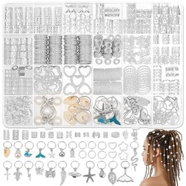 323 Pcs Silver Hair Jewelry for Braids, Dreadlocks, Twists and Locs, Adjustable Cuffs Rings and Charms Beads Accessories for Women Men, Perfect for Pa