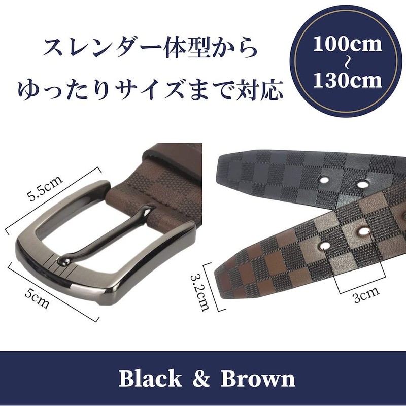 ASPALAND Men's Checkered Cow Leather Belt, Business and Casual, Belt