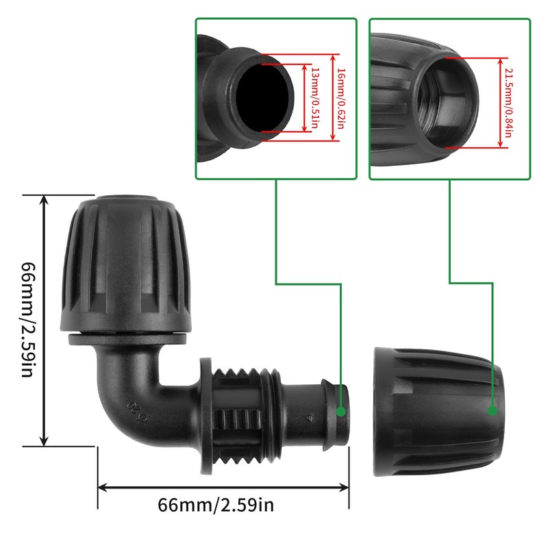 Hydrogarden Micro Drip System L-piece 1/2"(13mm) Pipe Connector for Changing
