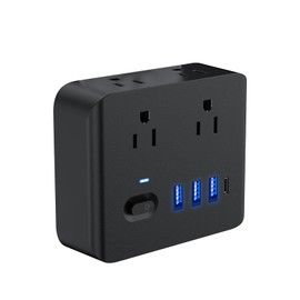 invens Regleta Enchufe de Energía con 2 Cargador USB (5 V / 2 A) 1 Puerto Type-C Multicontacto Pared Adaptador Clavija con Tomacorriente 3 CA, con lámpara de inducción, para Oficina de Viaje en casa