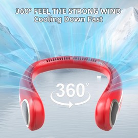 Kinhowly Portable Neck Fan,Personal Hands Free Bladeless Fan,360° Cooling Fan,LED Display,4-Speeds,6000mAh Rechargeable Quick,Long Use Time,Wearable Fan,Birthday Gifts for Men Women Dad Mom (Red)