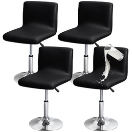 Gollense Stretch Bar Stool Covers with Backs, 4 Pack Waterproof PU Leather Pub Counter Dining Chair Covers, Square Swivel Barstool Seat Slipcover with Elastic Bottom for Low Short Back (Black)