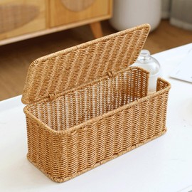 Cable Management Box,Handwoven Rattan Style Cable Management Box,Plug Cable Organizer,Suitable for Hiding All Kinds of Household Cords and Sockets.