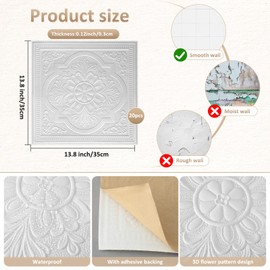 Nuanchu 40 Pcs 13.8 x 13.8 Inch Foam Drop Ceiling Tiles Peel and Stick White 3D Wall Panels, 26-105.5 sq. ft Adhesive Glue up Waterproof Wallpaper for DIY Office Home (Exquisite)