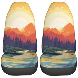 Dujiea Sunset in The Mountains Car Front Seat Covers 2 Pcs Universal Auto Seat Covers Front Seats Only, Vehicle Bucket Seat Protectors Fit for Most Car SUV Sedan and Truck
