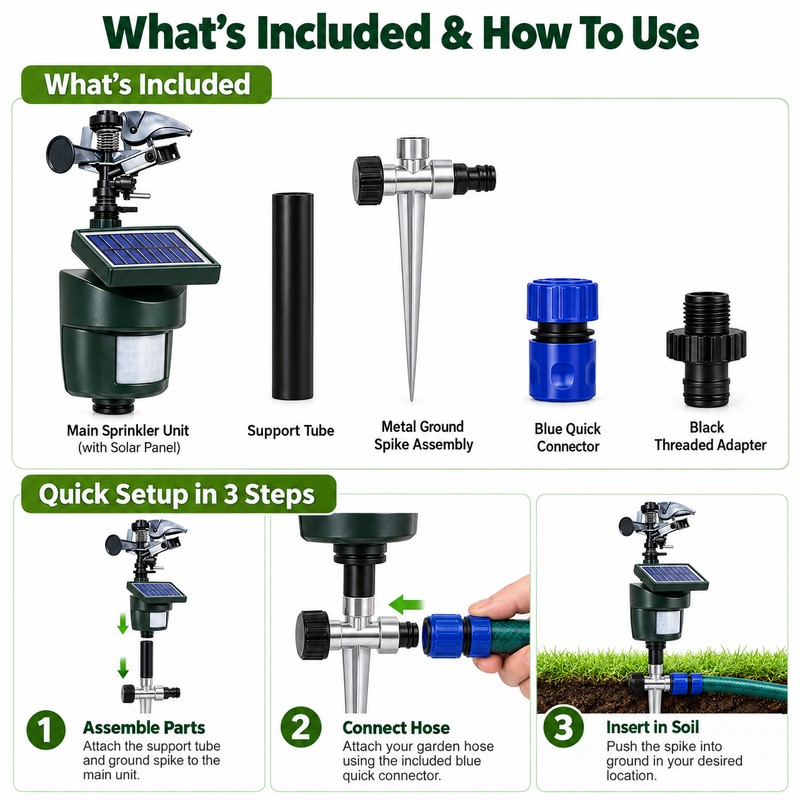 Solar Motion Activated Animal Repellent Sprinkler with Water Jet Spray