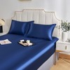 JHCHMX Satin Navy Blue Fitted Sheets Double Bed,Deep Pocket Soft