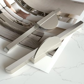 homdiy 2 Pack Brushed Nickel Cabinet Pulls Half Moon Drawer Pulls, Semi Circle Silver Cabinet Pull for Dresser, Kitchen Cabinet Handles Unique 5 inch (128mm) Hole Center