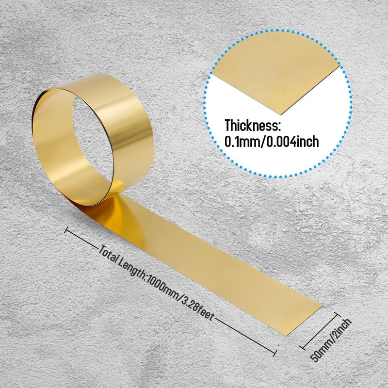 1000 x 50 x 0.1mm Brass Sheet Roll - Thin