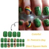 Green Glitter Press on Nails Short Square Fake Nails St