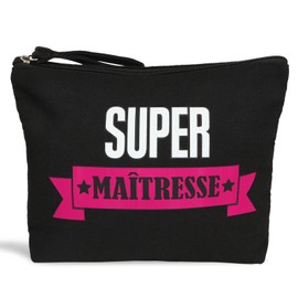 COLOFALLA Leaving Gift Teacher Black in French Super Maîtresse Cosmetic Bag Pencil Case Teacher Gift Cosmetic Bag Makeup Bag Thank You Gifts Christmas, black, Modern