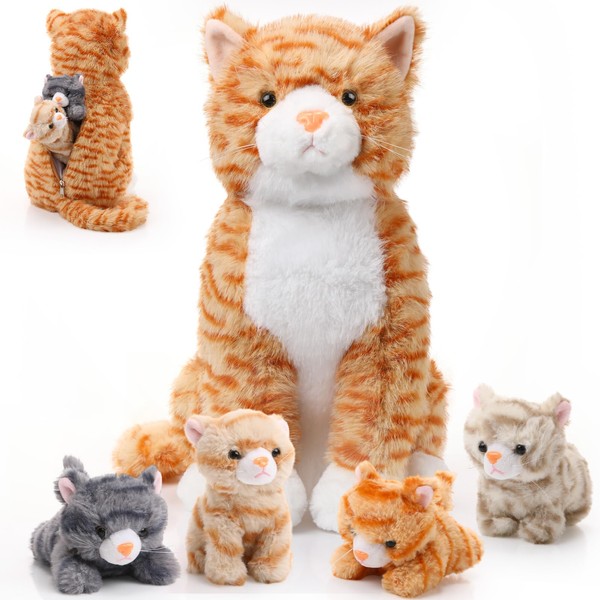 HyDren 5 Pcs Easter Cat Stuffed Animal with 4 Kittens,13.78