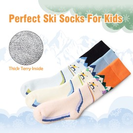 Boys Ski Socks Kids Winter Warm Snowboarding Socks Thick Thermal Skating Snow Socks for Boys Girls Alpine Ski 3 Pack 10-12 Years