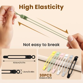LOOHOI 30Pcs Silicone Cable Ties,2025 New Upgraded Silicone Cable Tie Reusable Date Cable Organizer, Multipurpose Elastic Cord Management Ties for Bundling and Fastening Cable Cords Wires