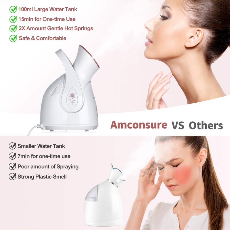 Facial Steamer, Amconsure Nano Ionic Face Steamer for Home, 100ML