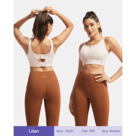 Adjustable High Impact Sports Bras for Women Zip Front Full Coverage and Lift Padded Compression Tops (X-Large, Latte Beige)