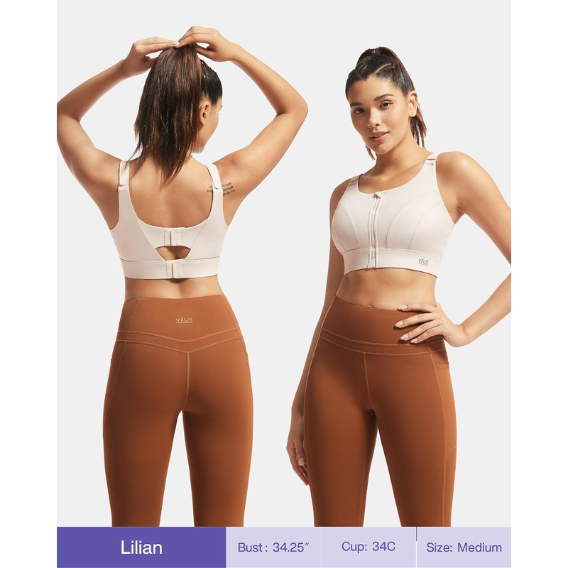 Adjustable High Impact Sports Bras for Women Zip Front Full