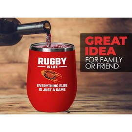 Rugby Red Wine Tumbler 12oz - else is game! - Rugby Gifts for Men Football Youth Ball Athletic Coach Rugby Team Gifts for Rugby Fans Teenage Boys