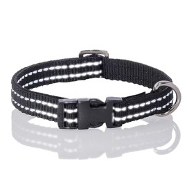 Pet Passion Adjustable Reflective Dog Pet Collar for Small, Medium and Large Dogs, Black, X-Large