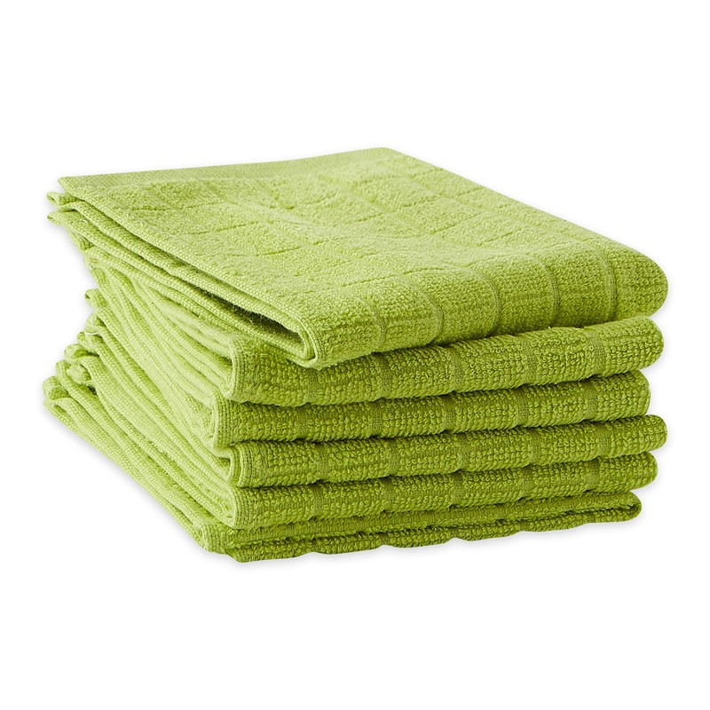 DII Basic Terry Collection Solid Windowpane Dishcloth Set, 12x12, Avocado,