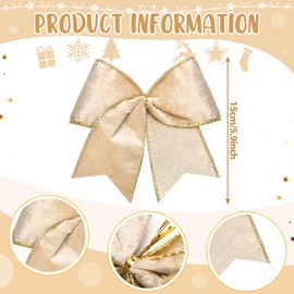 Panelee 12 Pcs Gold Christmas Bows 6 x 6 in Velvet Wreath Bow Christmas Tree Decorations Ornaments for Hanukkah Xmas Tree Topper Wreath Garland Party Gift Wrapping DIY Decor