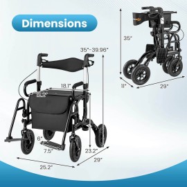 2-in-1 Rollator Walker for Seniors w/ Seat 9" Pneumatic Tires for All Terrain