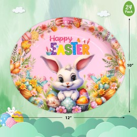 Fancy Land Easter Oval Paper Plates Easter Bunny Disposable Serving Platters for Holiday Party Supplies Tableware Favors 24Pcs