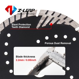 Z-LEAP Diamond Turbo Blades 8 MM Segments Saw Blade for Granite Mable Tile Concrete and Bricks Dry/Wet, 7 Inch