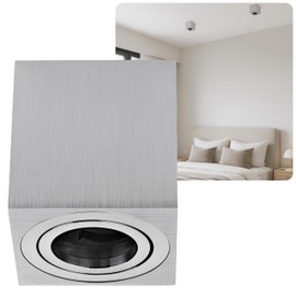 Sweet Led Surface-Mounted Spotlight GU10 Square - Brushed Aluminium - Surface-Mounted Spotlight Pivoting Surface Mounted Light with Socket 230 V - Square Surface-Mounted Spotlight Indoor