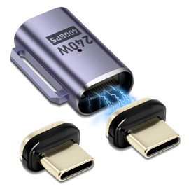 Quevati 1 Pack USB C Magnetic Adapter with 2 Tips, 24Pin USB4 Male to Female Adapter 240W 48V/5A, 8k@60Hz Video Transfer, 40Gbps Data Transfer, USB C