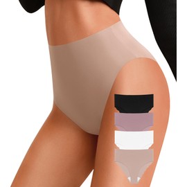 ASIMOON Womens Underwear Panties High Waisted Seamless No Show High Cut Postpartum Cheeky Plus Size Ladies Briefs Pack L