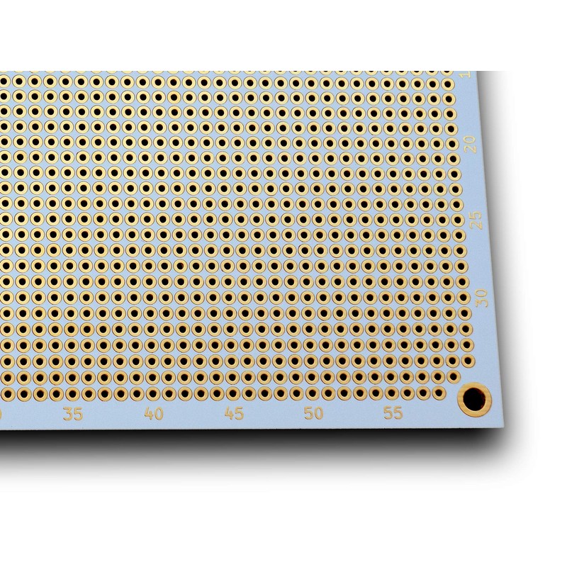 Double sided perforated grid board with round pads.