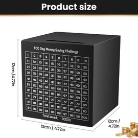 CHUNCHE Piggy Bank for Adults, Piggy Bank Made of Stainless Steel, Only Save The Money Bank That Cannot Be Taken Out, Must Break to Open（Black, 2pens）