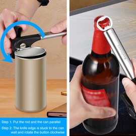 304 Stainless Steel Cutting - 2 in 1 Can Opener Bottle Opener Tin Opener with Safety Smooth Harmless Edge for Kitchen