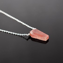 Natural Strawberry Quartz Coffin Shape Necklace, Polished Gemstone, Healing Crystals, Gift for Her, Birthday, Gemstone Jewelry 18 inch (Strawberry Quartz)
