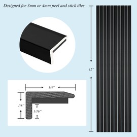 SUNWINGS 10-Pack 12 Inch Peel and Stick Aluminum Tile Trim, Decorative Backsplash Trim Edge, Self Adhesive Marble Tile Liner, Matte Black Medium