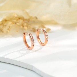 PHNIBIRD Hoop Earrings Rose Gold Earrings Silver 925 with Zirconia Small Huggie Hypoallergenic Hoop Earrings Gifts for Mum Women Girlfriend
