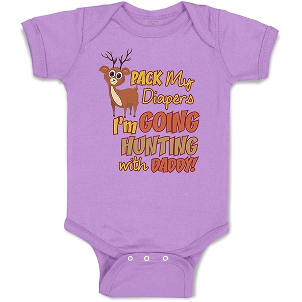 Custom Baby Bodysuit Pack My Diapers I'm Going Hunting with Daddy Funny Cotton Boy & Girl Baby Clothes Lavender Design Only 6 Months