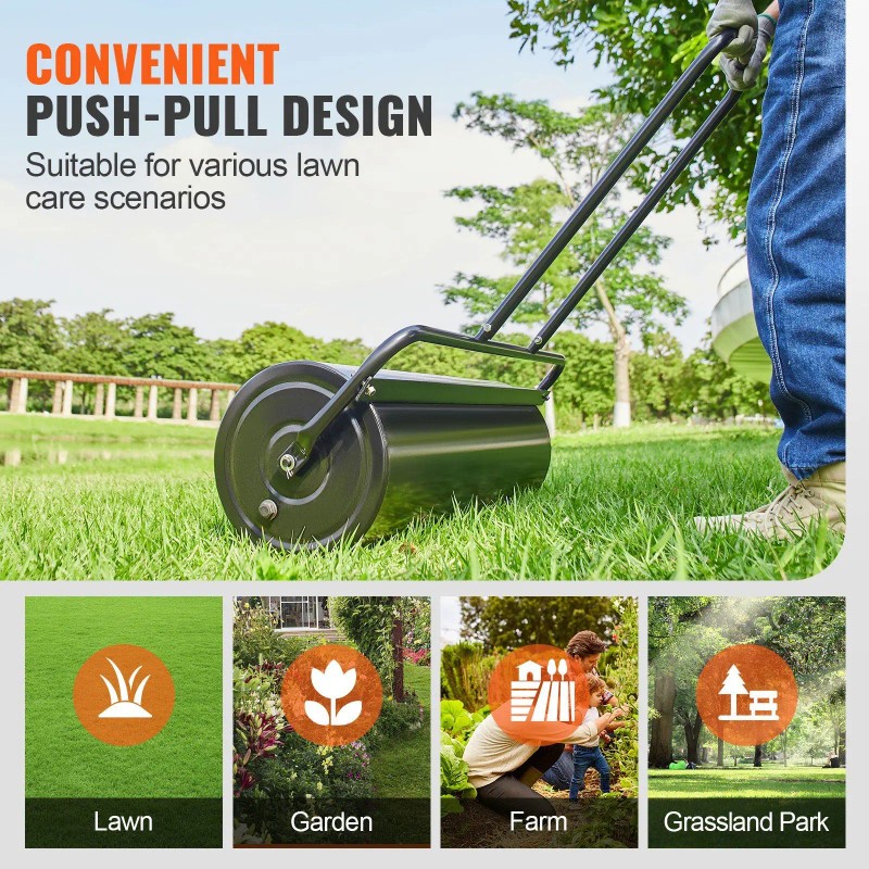17-Gallon Sand/Water Filled Steel Sod Roller Easy-turn Plug U-Shaped Ergonomic
