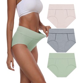 ANLIQI Cotton High Waisted Brief Underwear Breathable Stretch Full Coverage Panties Ladies Postpartum Underpants Multipack(3ADGG,S)