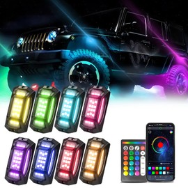 GSRECY Rock Lights for Trucks, 8 Pods RGB LED Rock Lights with App/Remote Control/Music Mode, High Power Multilcolor Underbody Rock Neon Light Kits for Pickup Off Road RZR ATV UTV Golf Cart Car