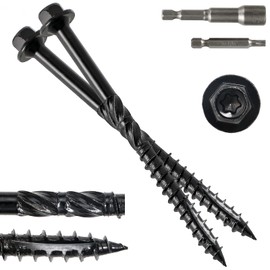 #14 x 4 Wood Structural Screws 300 Pack Hex Head Lag Screws, Rust Resistant Timber Screws for Timber/Log/Landscaping Wood (Black)