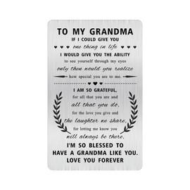 Alotozo Engraved Stainless Steel Grandmother Card - Heartfelt Gifts for Grandma, Mother's Day, Christmas - Durable Wallet Card to My Grandma